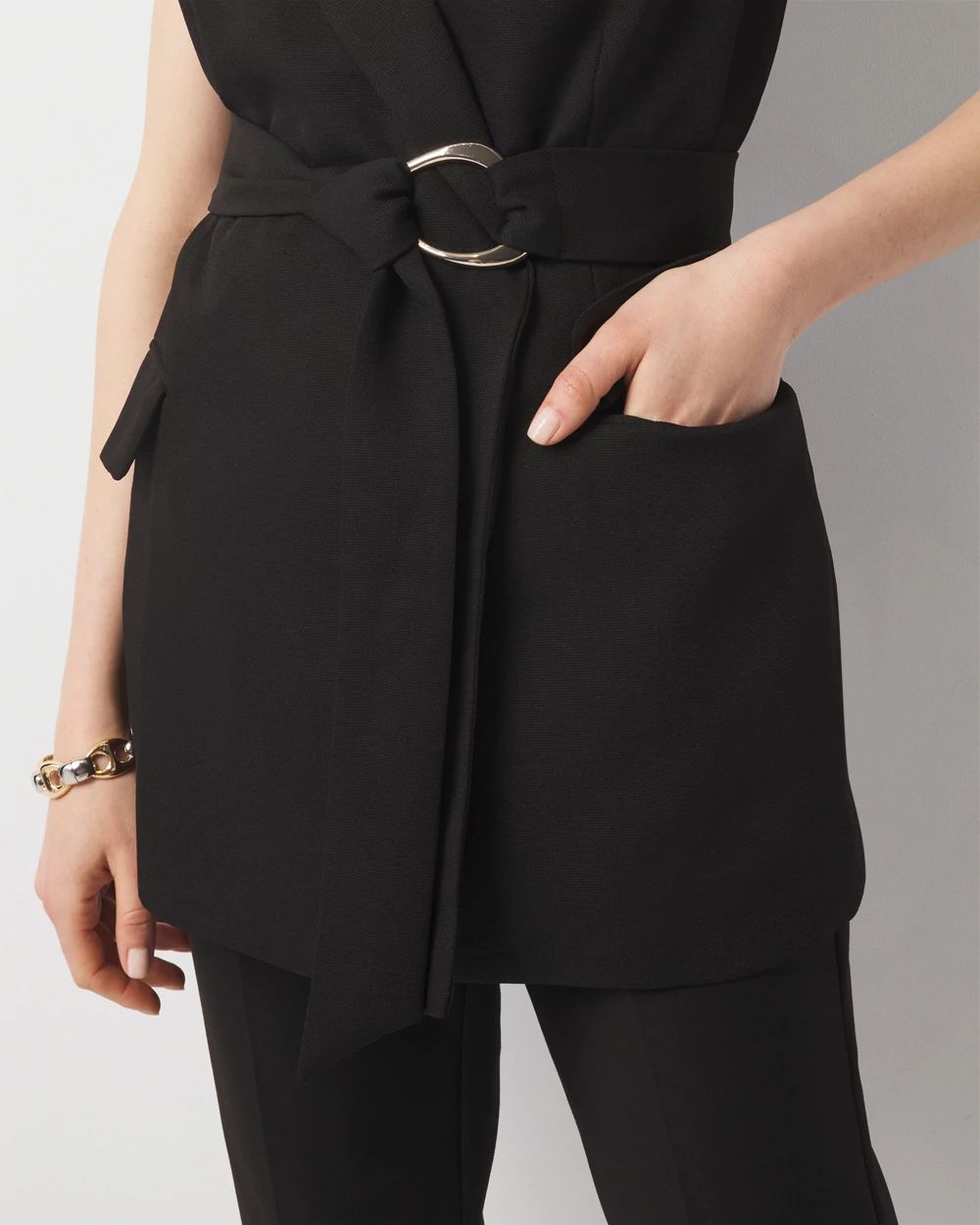 Belted Metal Button Sleeveless Vest
